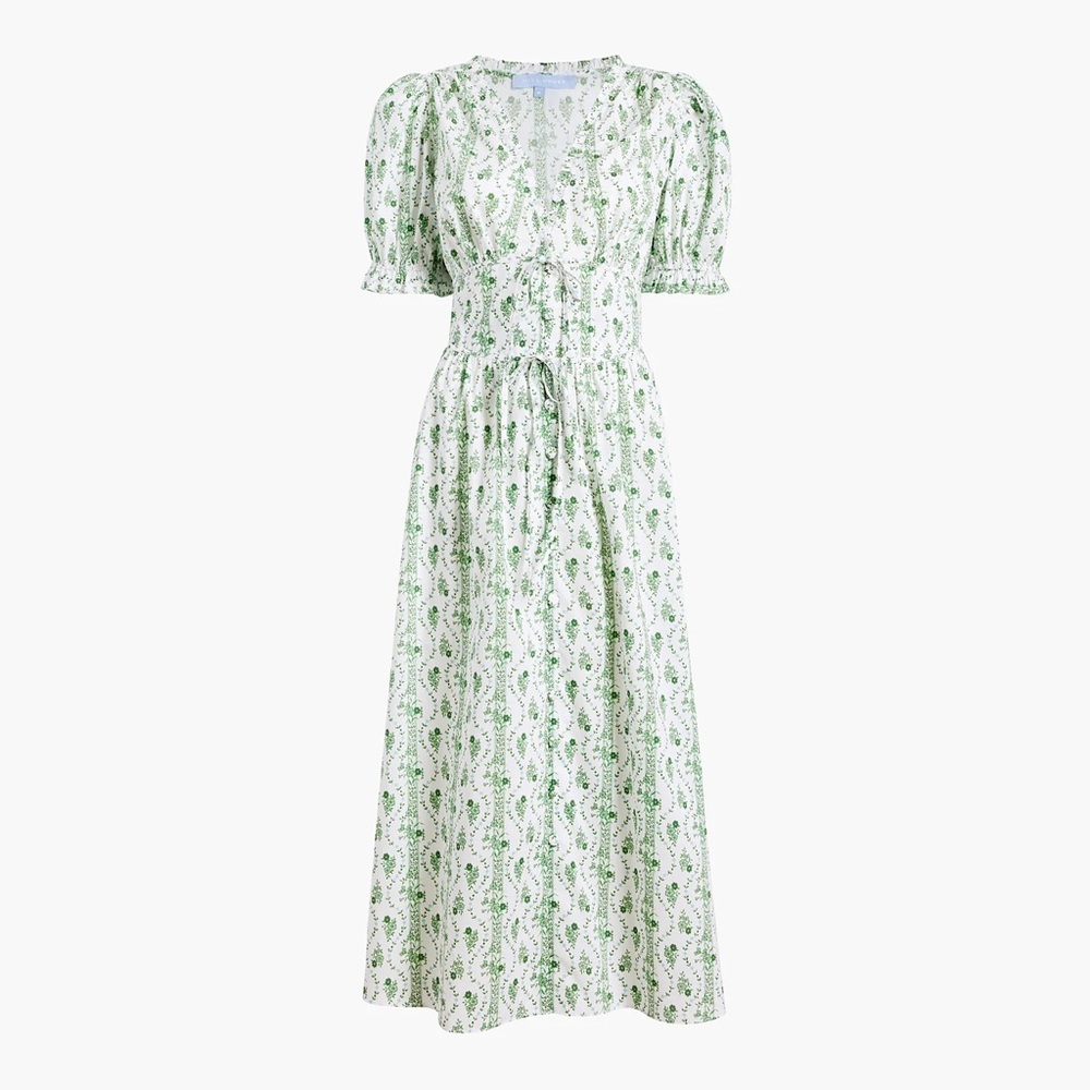 Hill House The Sabrina Dress in Green Vine Stripe Cotton